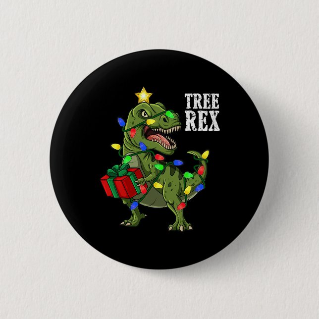 Macaron Rond 5 Cm Noël Dinosaure Arbre Rex Garçons Filles Enfants Xm (Devant)