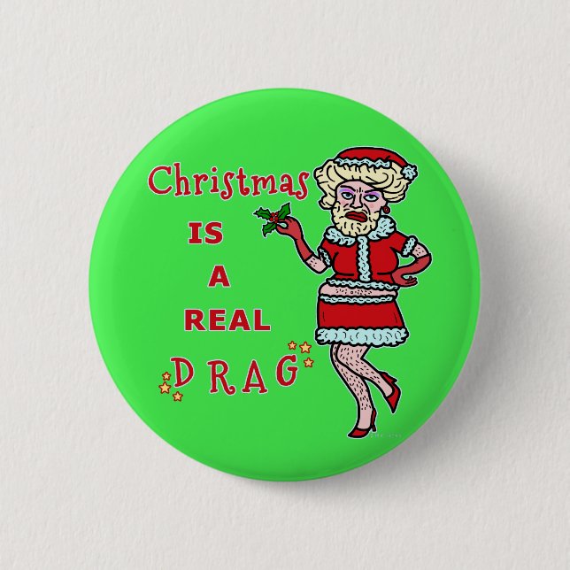 Macaron Rond 5 Cm Noël drôle Bah Père Noël fumiste dans l'entrave (Devant)