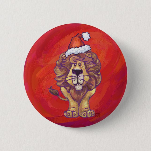 Macaron Rond 5 Cm Noël du lion en rouge (Devant)