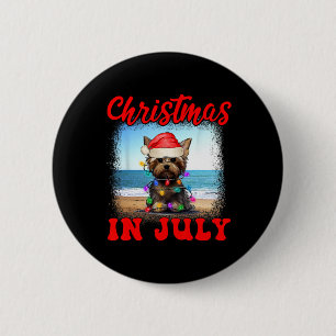 Macaron Rond 5 Cm Noël en juillet amateur de chien Xmas drôle Yorkie