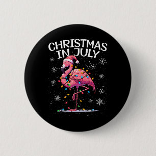 Macaron Rond 5 Cm Noël En Juillet Flamant rose Père Noël Summer Xmas