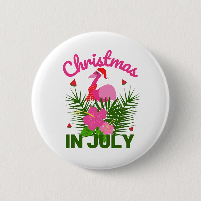 Macaron Rond 5 Cm Noël en juillet joli été flamingo (Devant)