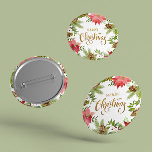 Macaron Rond 5 Cm Noël floral de Poinsettia   Vacances