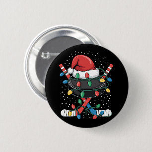 Macaron Rond 5 Cm Noël Hockey Xmas Père Noël Sports Chapeau Balle
