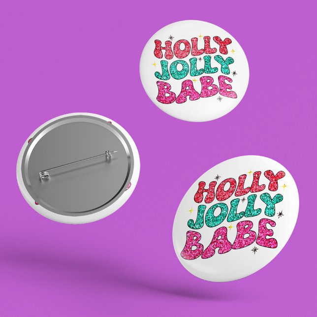 Macaron Rond 5 Cm Noël Holly Jolly Babe Parties scintillant moderne  (Créateur téléchargé)