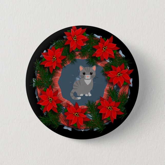 Macaron Rond 5 Cm Noël Kitty (Devant)