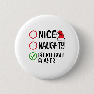 Macaron Rond 5 Cm Noël Nice Naughty Pickleball Player Liste de Noël