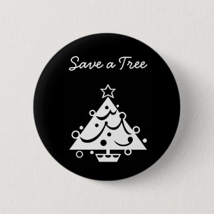 Macaron Rond 5 Cm Noël noir et blanc Sauvez l'arbre