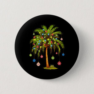 Macaron Rond 5 Cm Noël Palm Tree Lumière Hawaï Tropical Noël