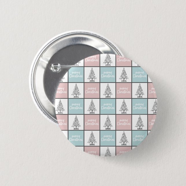 Macaron Rond 5 Cm Noël Pastel Bleu et rose Motif moderne (Devant & derrière)