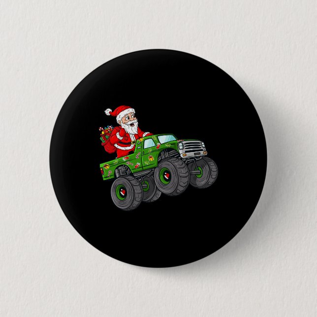Macaron Rond 5 Cm Noël Père Noël équitation dans Monster Truck Boys (Devant)