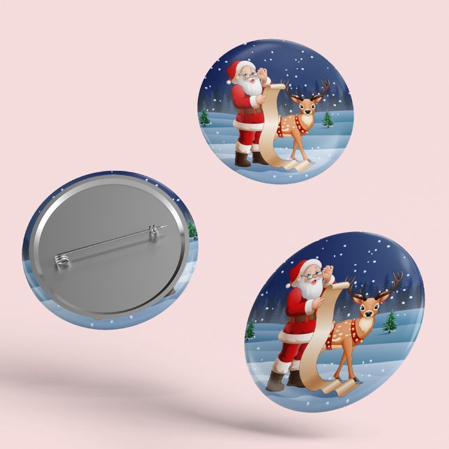 Macaron Rond 5 Cm Noël Père Noël Et Rennes (Créateur téléchargé)