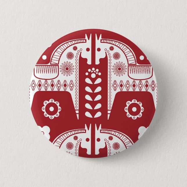 Macaron Rond 5 Cm Noël Red Reindeer Forêt scandinave nordique (Devant)