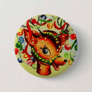 Macaron Rond 5 Cm Noël rétro du Festival de Reindeer Vintage