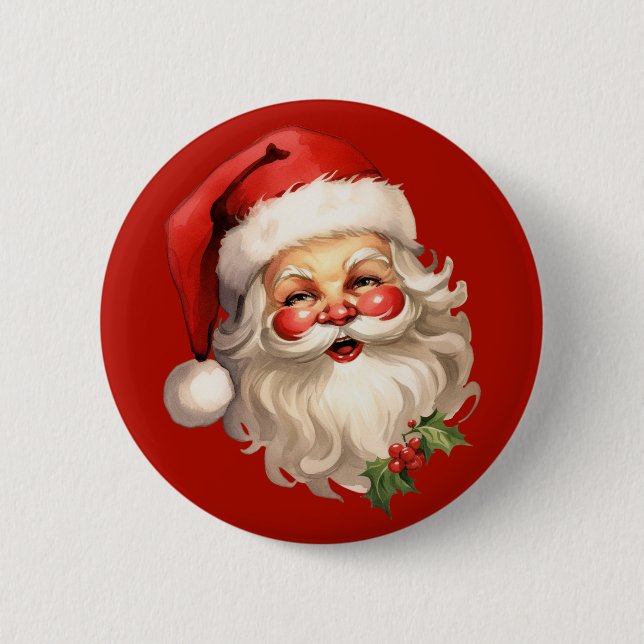 Macaron Rond 5 Cm Noël rétro Holly Jolly Santa Claus (Devant)