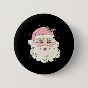Macaron Rond 5 Cm Noël rose vintage Père Noël Joyeux Noël Fille