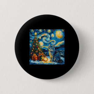 Macaron Rond 5 Cm Noël Russe Bleu Chat Art Van Gogh's The Star