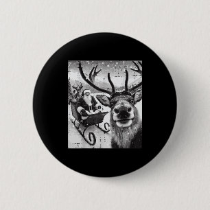 Macaron Rond 5 Cm Noël Santa Renne Selfie Drôle Xmas Hommes Femmes