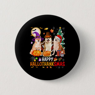 Macaron Rond 5 Cm Noël Shi Inu Père Noël Halloween Joyeux Hallothank