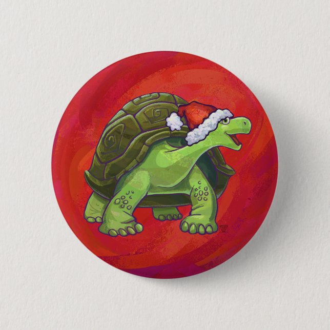 Macaron Rond 5 Cm Noël Tortue Sur Rouge (Devant)