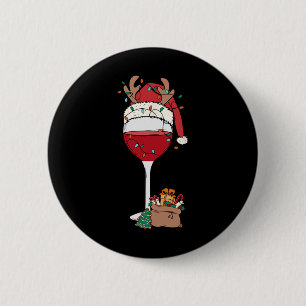Macaron Rond 5 Cm Noël Verre rouge Vin Santa Hat Reindeer Fun Xm