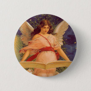 Macaron Rond 5 Cm Noël vintage, ange victorien lisant la Bible