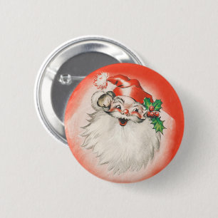 Macaron Rond 5 Cm Noël Vintage, Jolly Retro les années 50 Santa Clau