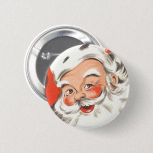 Macaron Rond 5 Cm Noël Vintage, Jolly Santa Claus avec Smile