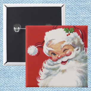 Macaron Rond 5 Cm Noël Vintage, Jolly Winking Père Noël