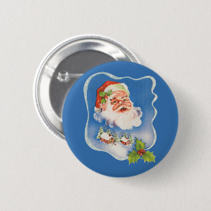 Macaron Rond 5 Cm Noël vintage, joyeux Père Noël rétro