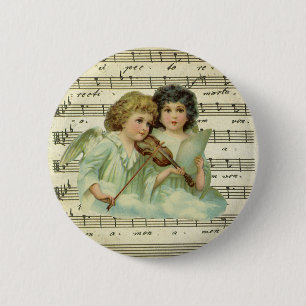 Macaron Rond 5 Cm Noël vintage, musique d'anges victoriens au violon