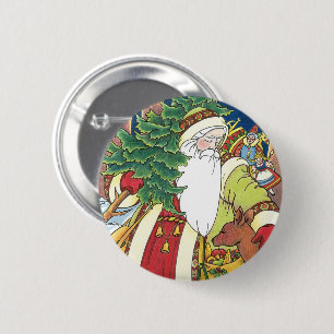Macaron Rond 5 Cm Noël vintage, Père Noël Cerf dans la forêt