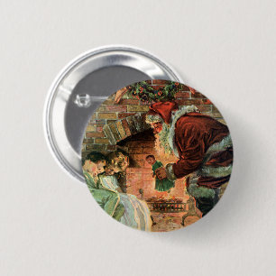 Macaron Rond 5 Cm Noël Vintage, Père Noël Victorien Enfants