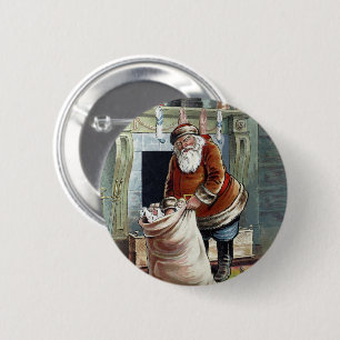 Macaron Rond 5 Cm Noël vintage, Saint Nicolas au coin du feu