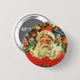 Macaron Rond 5 Cm Noël Vintage Santa Claus à Sleigh avec jouets