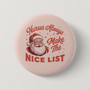 Macaron Rond 5 Cm Noël Vintage Santa Infirmières Font la Bonne Liste
