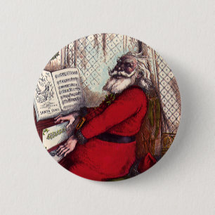 Macaron Rond 5 Cm Noël Vintage, Thomas Nast Santa Claus Piano