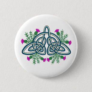 Macaron Rond 5 Cm Nœud celtique vert avec chardons écossais violets