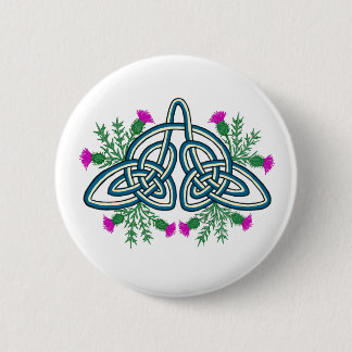 Macaron Rond 5 Cm Nœud celtique vert avec chardons écossais violets