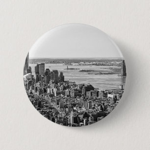 Macaron Rond 5 Cm Noir blanc New York City Skyline
