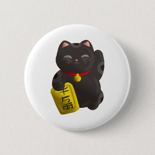 Macaron Rond 5 Cm Noir chanceux de chat