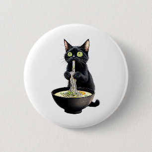 Macaron Rond 5 Cm Noir Chat Manger Ramen nouilles Japonais Nourritur