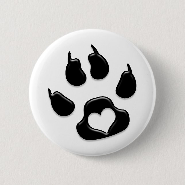 Macaron Rond 5 Cm Noir de l'empreinte de patte du chat (Devant)