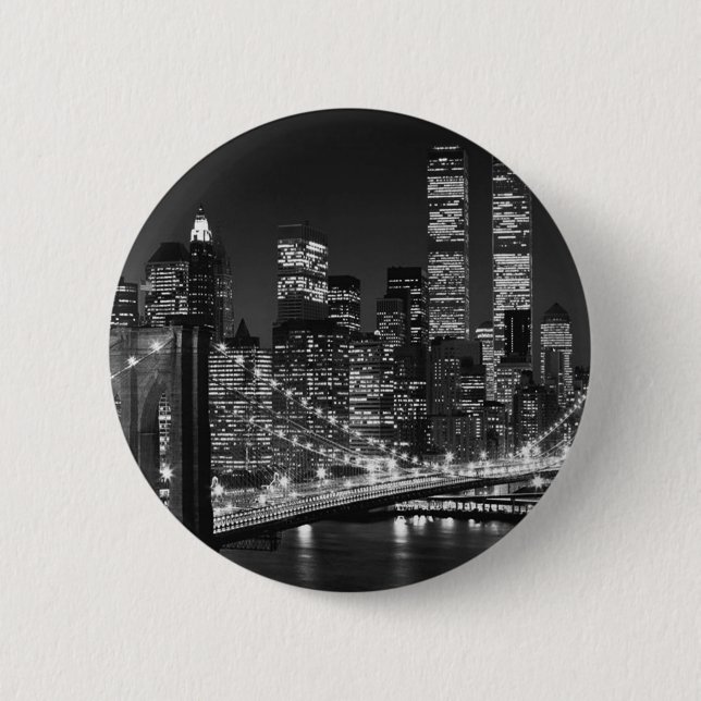 Macaron Rond 5 Cm Noir et blanc New York City (Devant)
