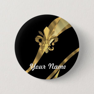 Macaron Rond 5 Cm Noir et gold fleur de lys