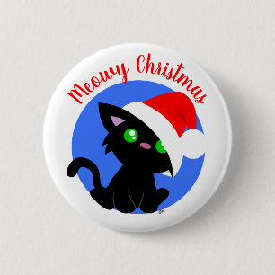 Macaron Rond 5 Cm Noir Meowy Christmas Kitty Bouton