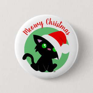 Macaron Rond 5 Cm Noir Meowy Christmas Kitty Bouton