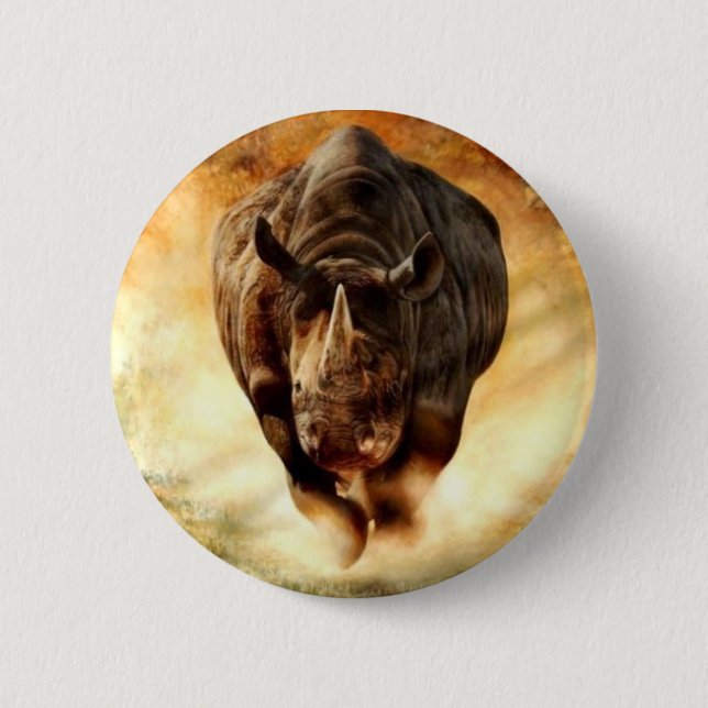 Macaron Rond 5 Cm Noir+Rhinocéros+Remplissage (Devant)