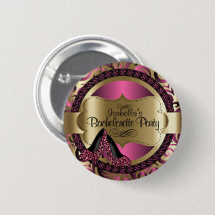 Macaron Rond 5 Cm Noir, Rose et Or Metallic - Bachelorette Party B