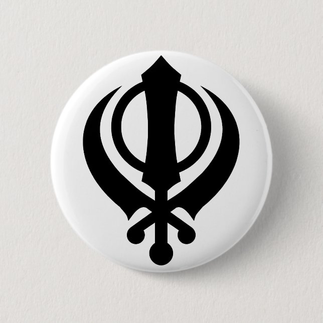 Macaron Rond 5 Cm Noir sikh de Khanda (Devant)